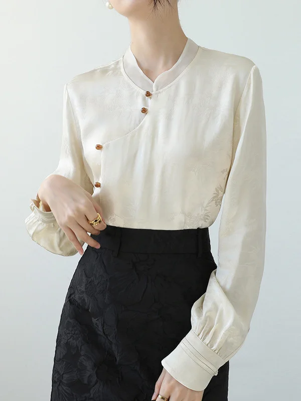 Athvotar Athvotar Chinese Style Collar Shirt Women's Dress 2025 Light National Style Flowering And Set Of Squints On The Horse Face Skirt