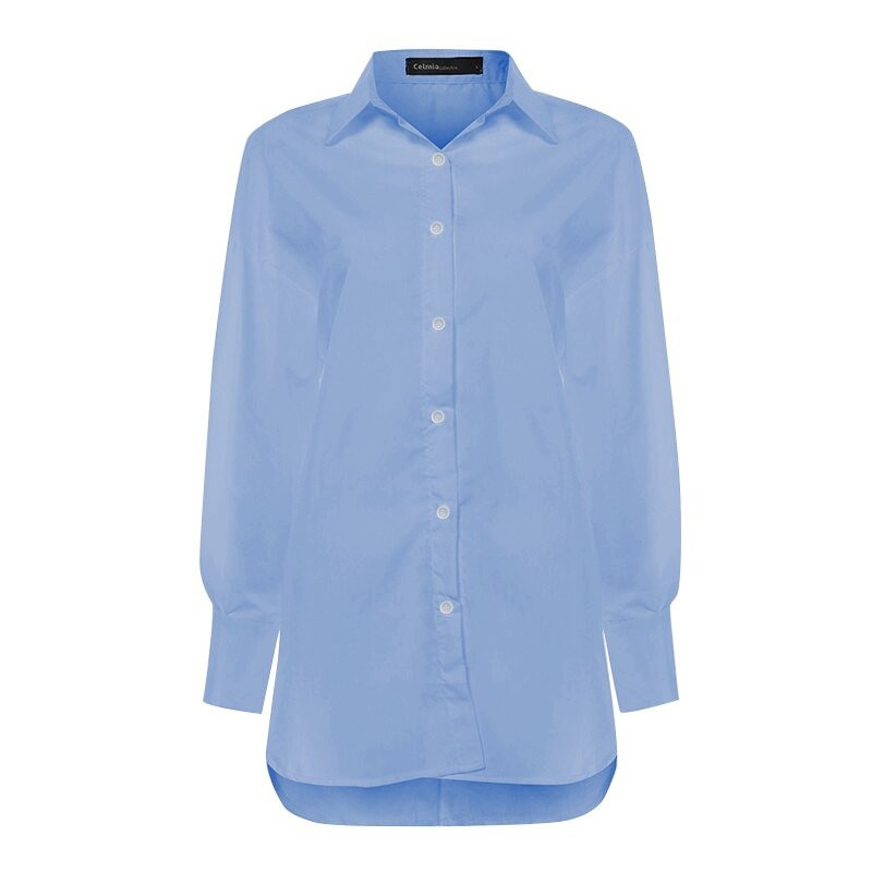 Celmia Autumn Women Stylish Tops Blouses Lapel Long Sleeve Buttons Casual Solid Asymmetrical Ladies Shirts Elegant Party Blusas