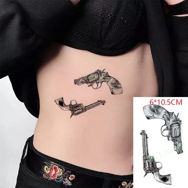 Waterproof Temporary Tattoo Sticker Black Gun AK 47 Flash Tatoo Fake Water Transfer Tatto for Woman Man