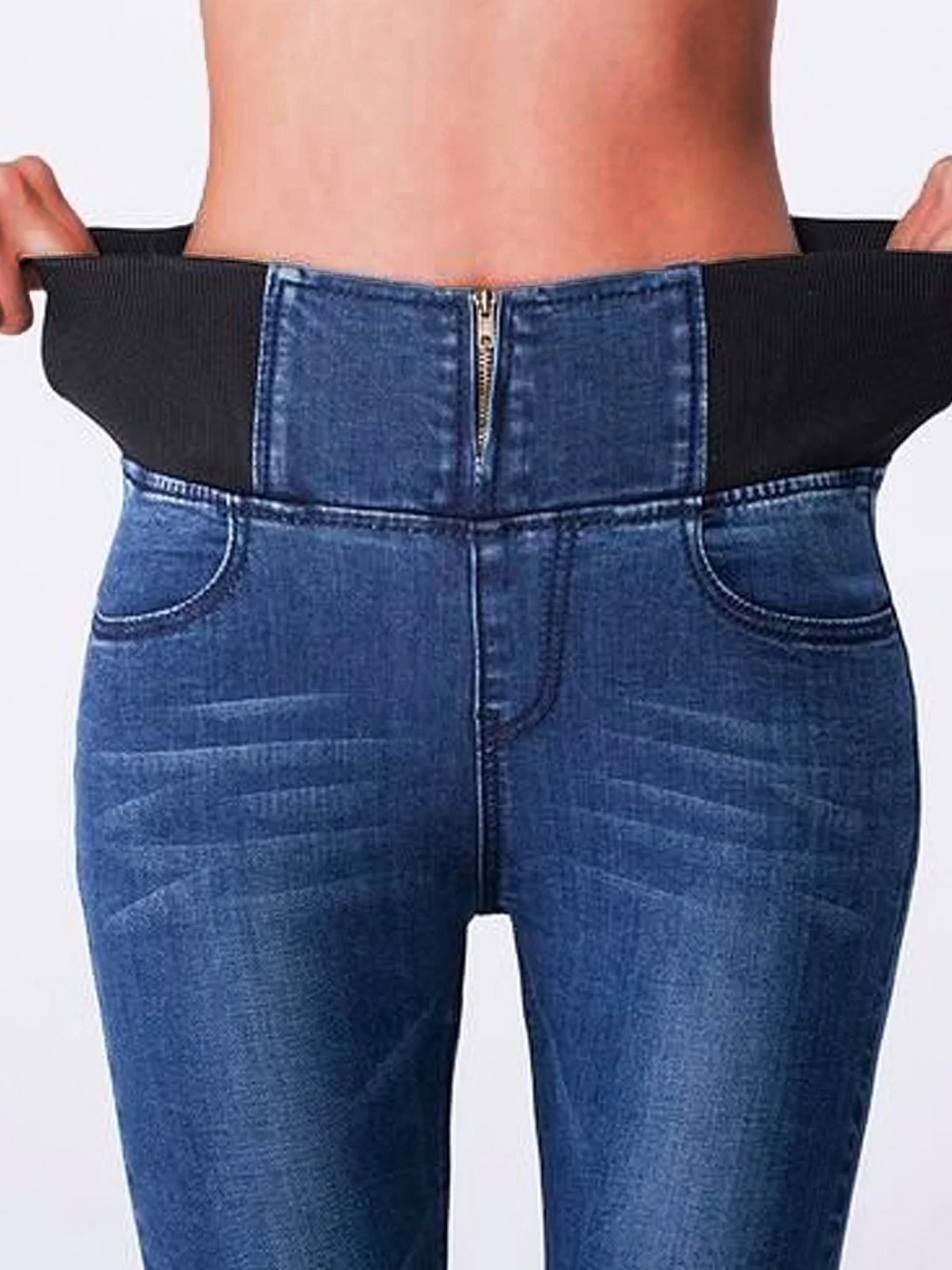 Casual Plain Autumn Daily Tight Standard Denim Long H-Line Jeans for Women
