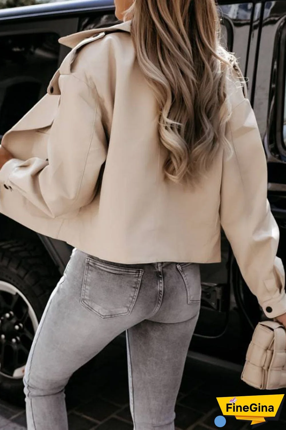 Fashion Street Solid Split Joint Turndown Collar Outerwear