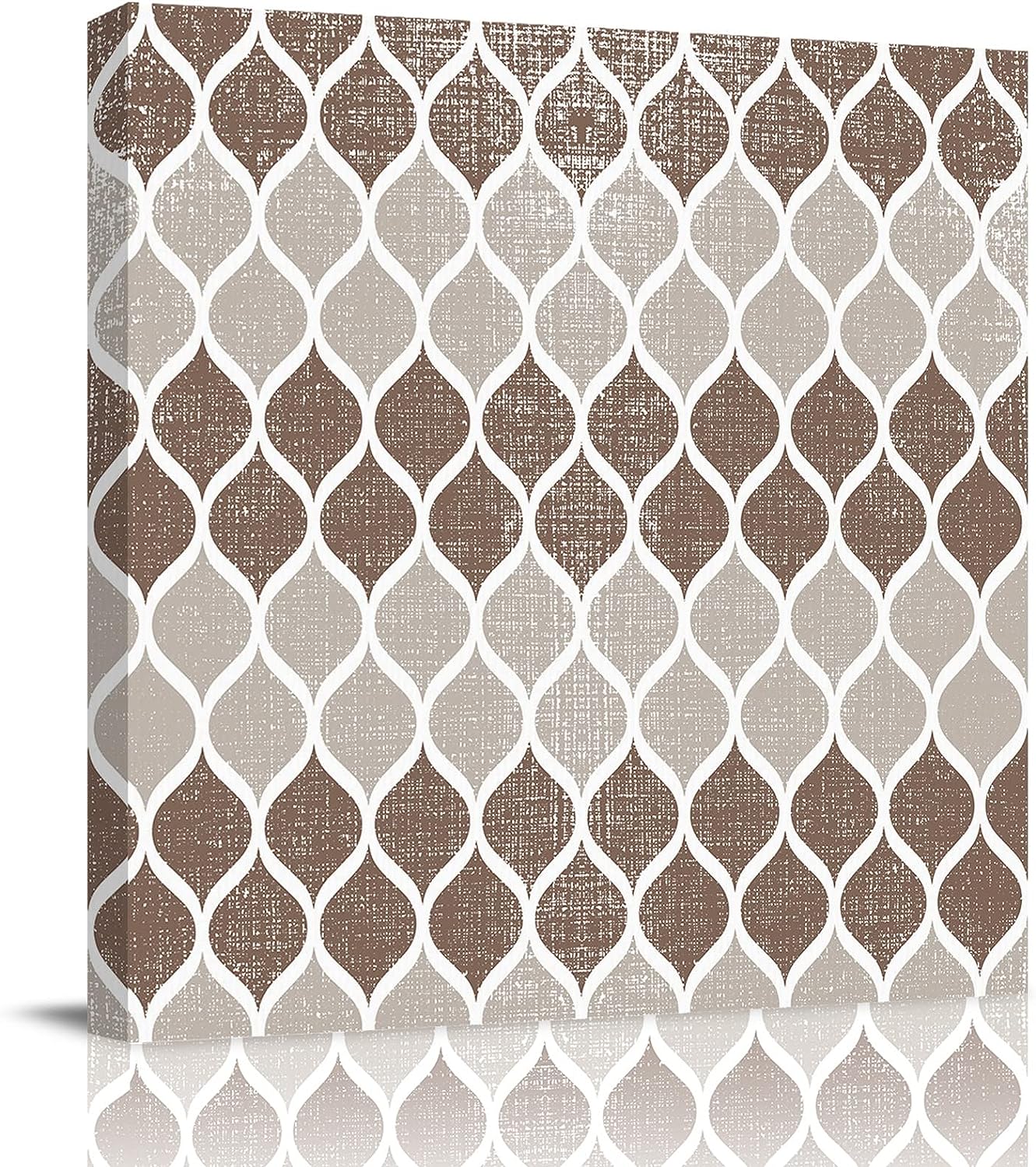 Canvas Wall Art for Living Room Mid Century Brown Khaki Geometric Plaid Canvas Prints Picture Framed Wall Decor for Holiday Bedroom Bathroom Framhouse Office Kitchen Home Decoration, 12 inch x12 inch  12 x 12 in