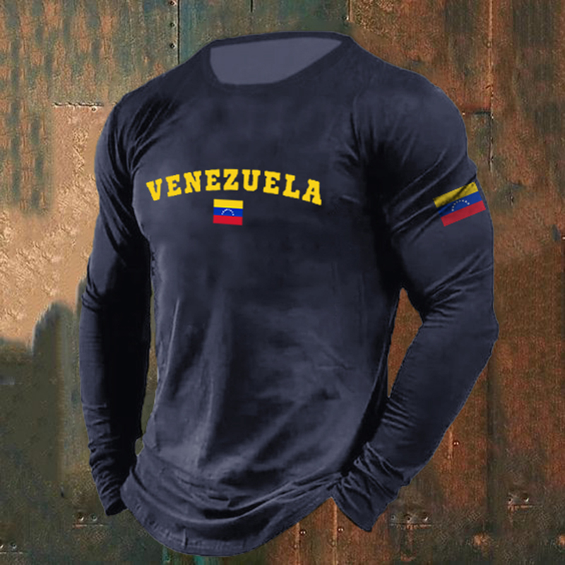 Men's Venezuelan Print Crew Neck Long Sleeve Casual T-shirt artswardrobe