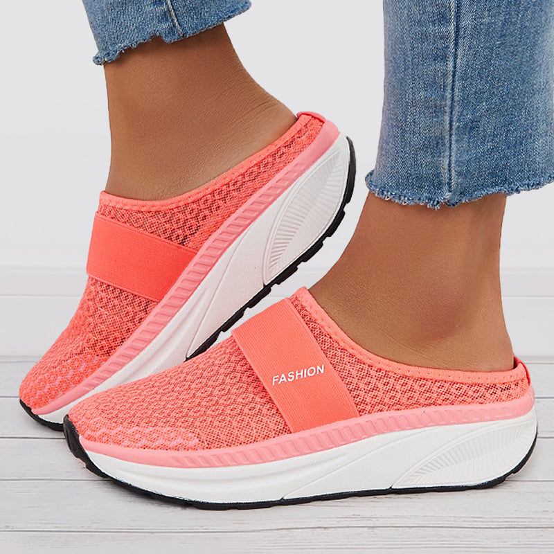 Women's Platform Mesh Orthopedic Walking Half Drag Slide Sneakers