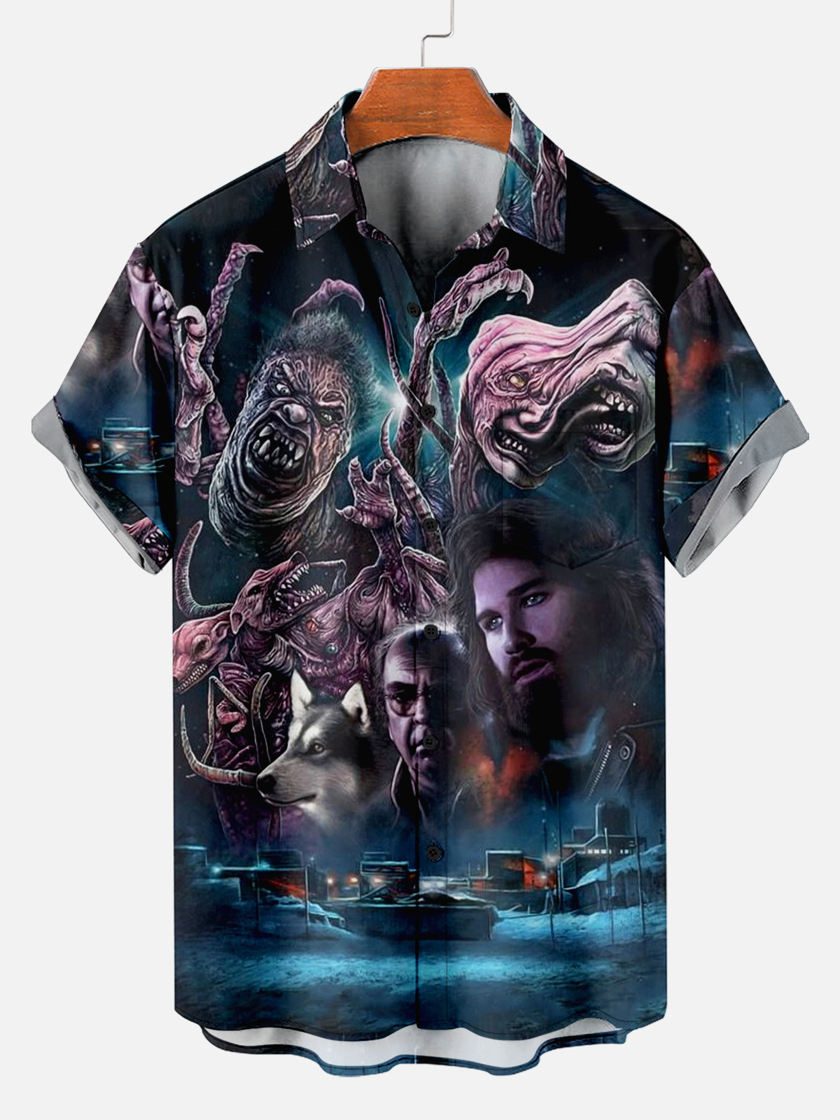 Men's Halloween Monster Movie Print Shirt PLUSCLOTHESMAN