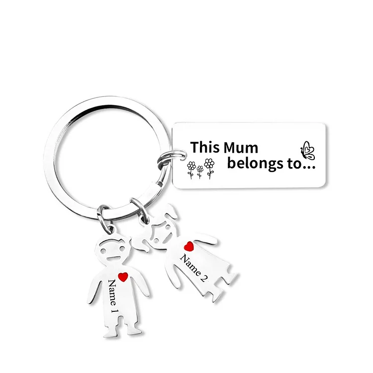 2 Names Personalized Kid Charm Keychain This Mum Belongs to Engrave Special Gift For Mother