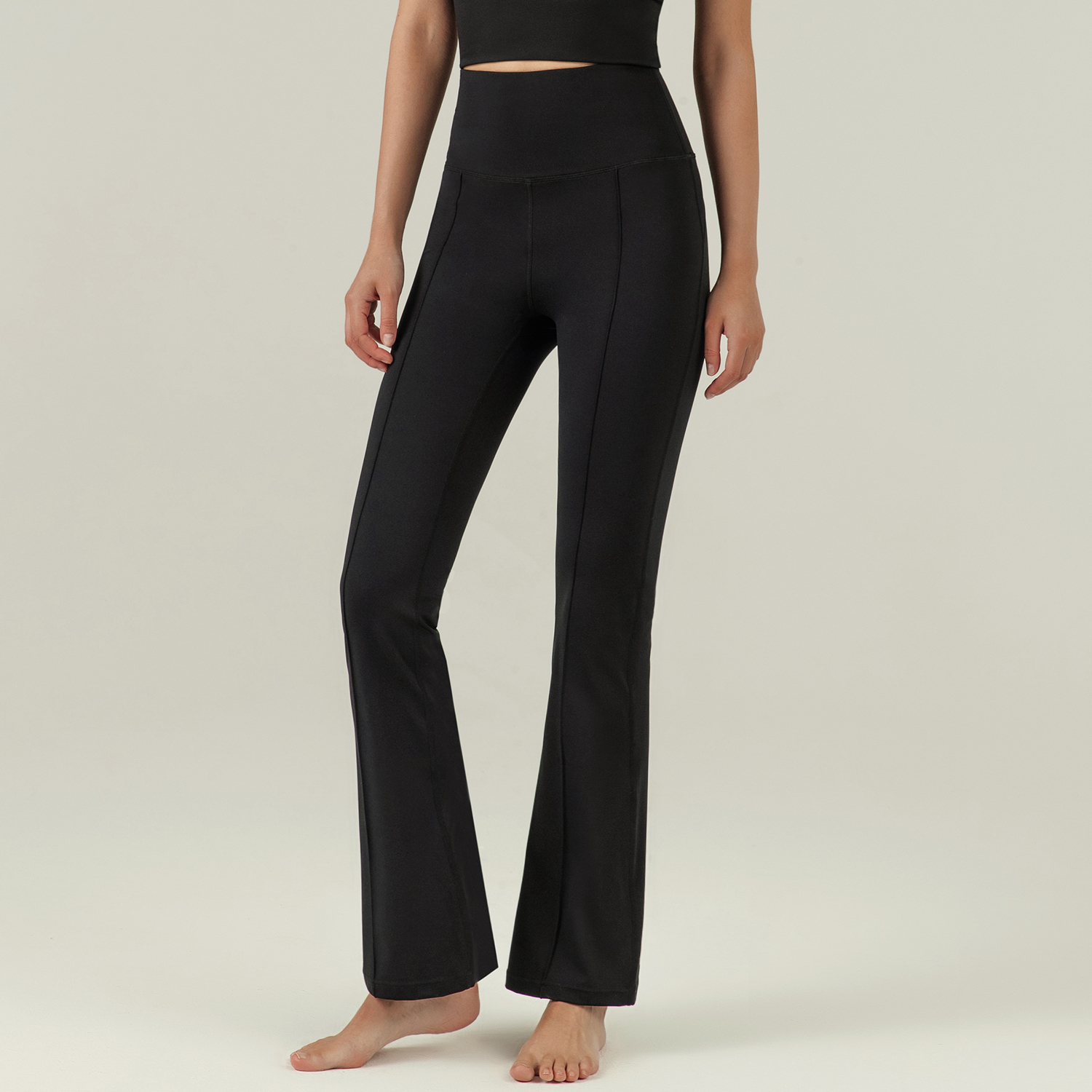 Hergymclothing Black quick dry moisture wicking highly elastic breathable comfort naked feeling brushed yoga flared leggings online shopping
