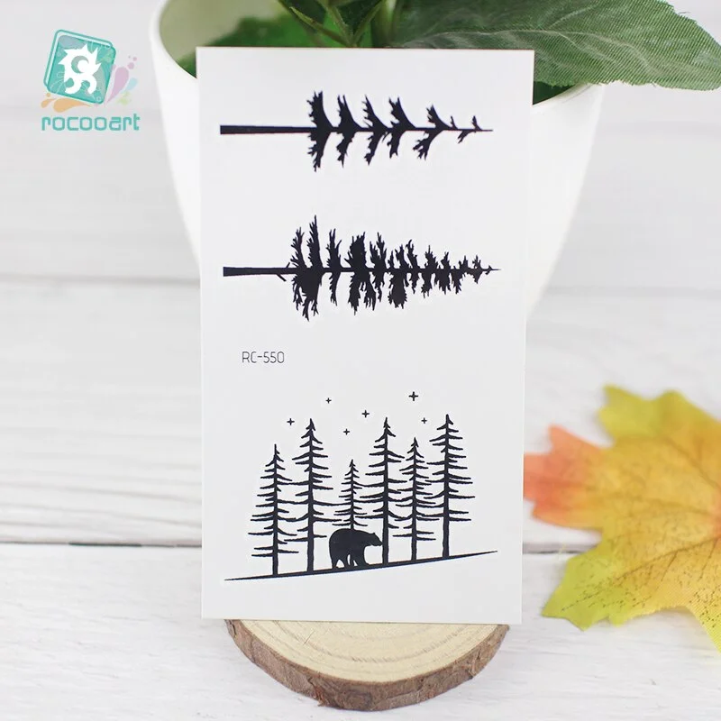 Free Shipping Planet Sun Mountain Pine Tree Temporary Tattoos Sticker Triangle Wave Tattoo Body Art Arm Black Small Fake Tattoo