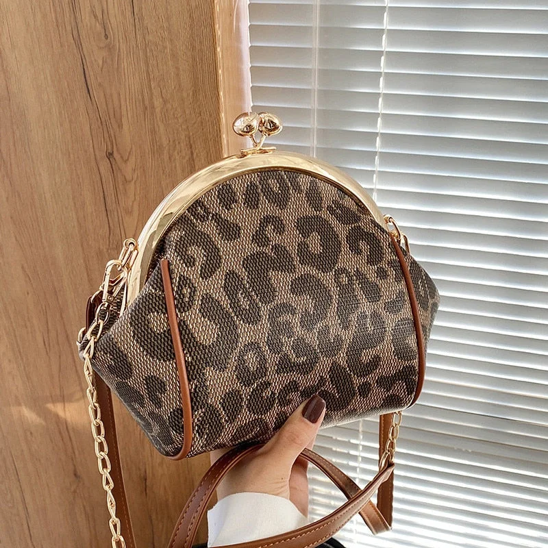 Fashion Printing Women Shoulder Bag Chains female Crossbody Bag Small Kiss Lock ladies Handbag and purse Leopard print phone bag