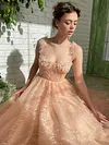 Light Peach Pink Lace Tea Length Dress Bodice Sweetheart Prom Robe Ball Gown Floral Applique Bridesmaids Dresses A Line Formal Evening Tulle