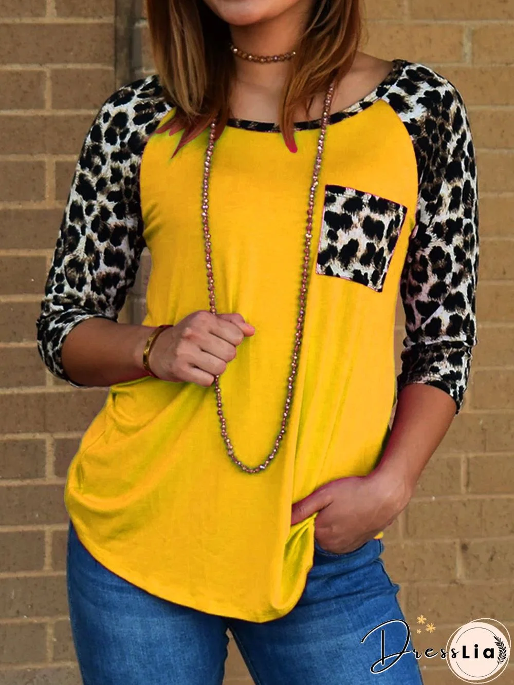 Casual 3/4 Sleeve Printed Shift T-shirt