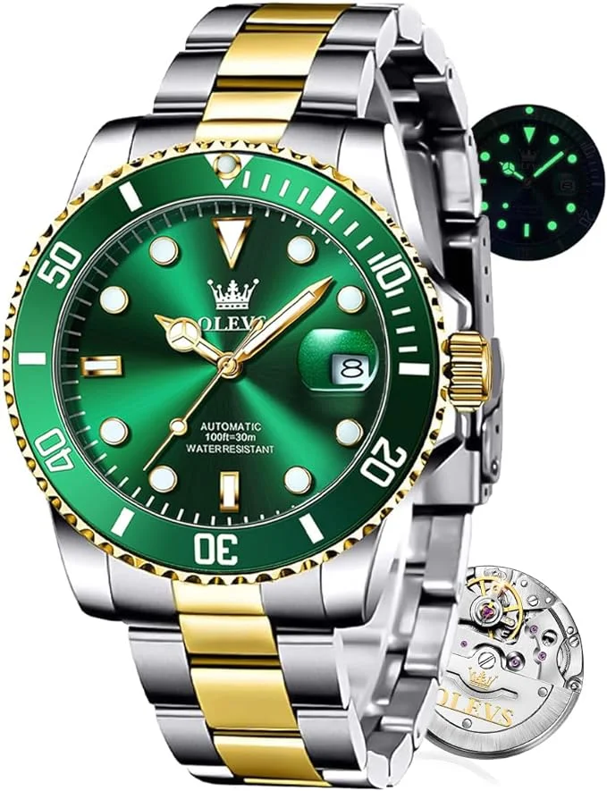 Rolex automáticos masculinos, relógios mecânicos de corda automática para homens, relógios de pulso luminosos de aço inoxidável à prova d'água