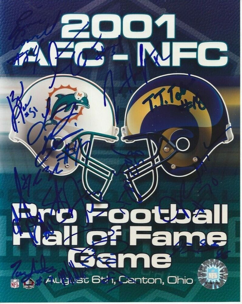 2001 Hall Of Fame Game Autographed 8x10 Dolphins Rams Bulger  B959