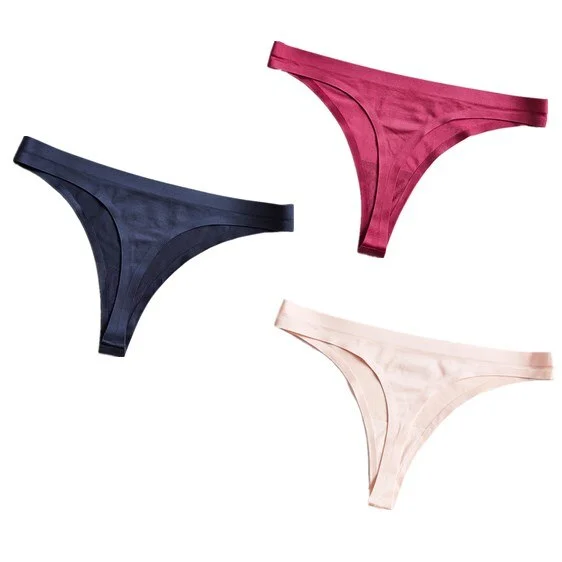 3PCS/Lot Ice Silk Thong Panties Sexy Women Underwear Female G-string Panties Solid Briefs For Ladies Low Waist Seamless Panty