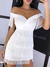 Off-The-Shoulder Tasseled Solid Color Sexy Slim Mini Dress