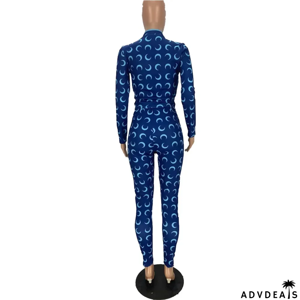 Fashion Multi-color Printed Zipper Sports Casual Suit