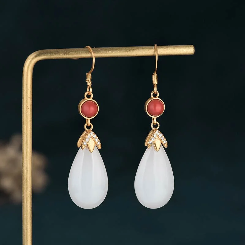 FengShui White Jade Luck Drop Earrings