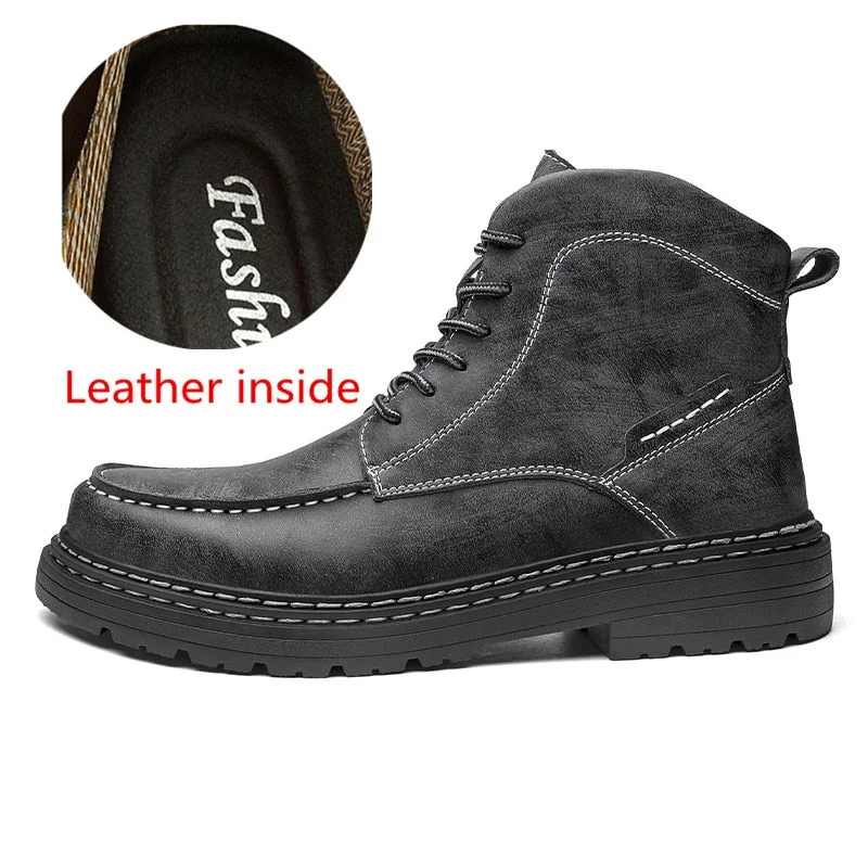 Motorcycle Winter Mens Shoes Thick Plush Warm Men Snow Boots Waterproof Male Ankle Boots Outdoor Non-slip Hiking Boots Work