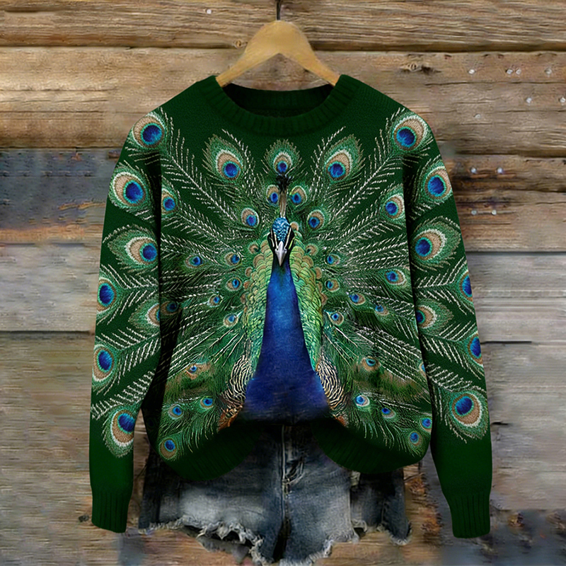 Women's Peacock Pattern Cozy Knit Sweater wearshes