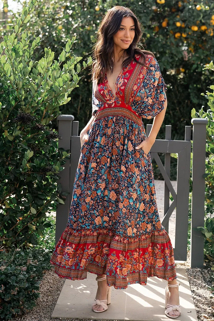 Floral Midi Dress - Navy Multi Floral