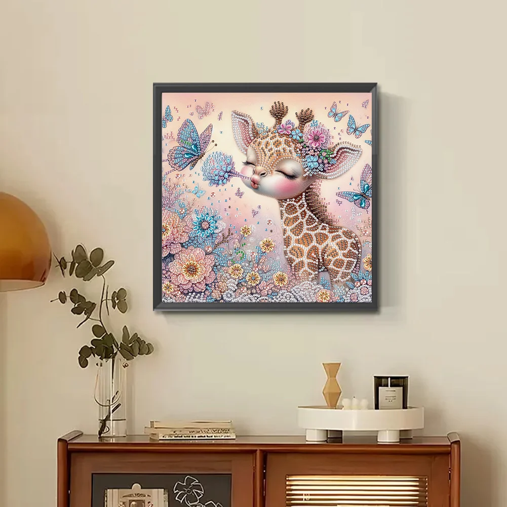 Diamond Painting - Partial Special Shaped Drill - Cute Flower Giraffe(Canvas|30*30cm)