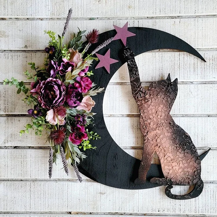 （Vente spéciale d'Halloween 50 % de réduction）Mintiml® Art Halloween Lunar Decor Couronne de porte - Kitty Lovers Gift