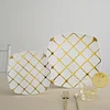 10 Pack | White/Gold 7" Plastic Square Salad Dessert Plates, Geometric Disposable Plates