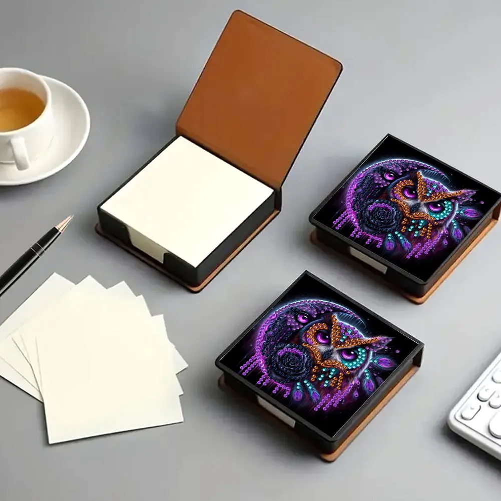 PU 5D Diamond Painting Kit Note Box DIY Diamond Art Notepad Box (Moon Owl)