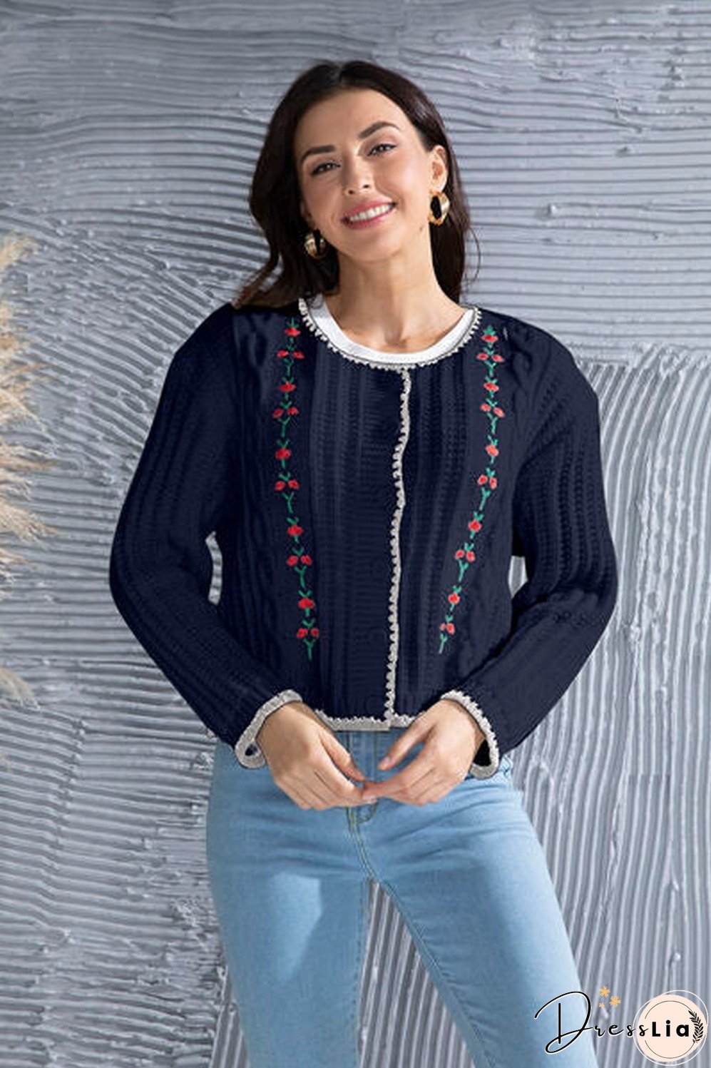 Graphic Cable-Knit Button Up Cardigan