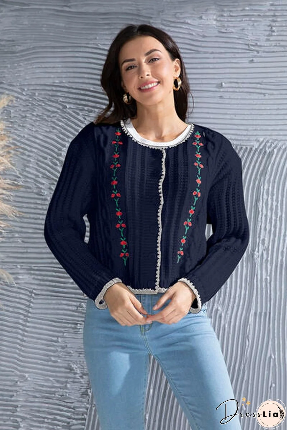 Graphic Cable-Knit Button Up Cardigan