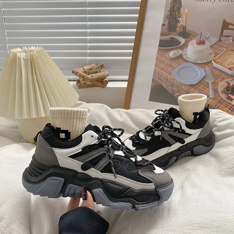 Halloween Lourdasprec 2022 New Spring Women Casual Sneakers Woman Fashion Platform Flats Lace Up Outdoor Walking Shoes Black Zapatillas Mujer