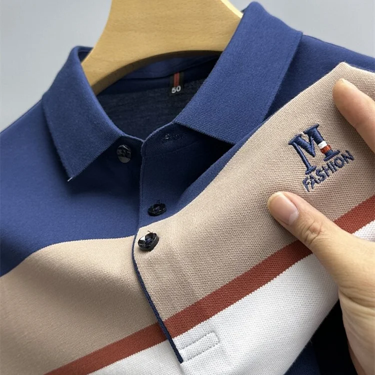 Premium Cotton Breathable Short Sleeve POLO Shirt Men's Summer T-shirt Fashion Embroidery Stripes Business Paul Shirt Men's Wear