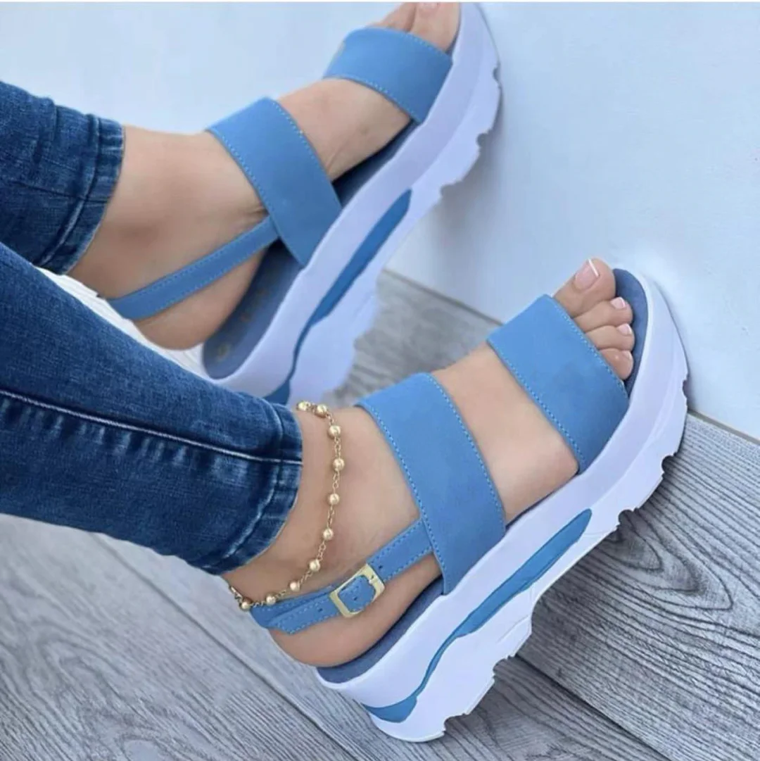 Qengg 2022 New Ladies Sandals Fashion Ladies Platform Wedge Sandals Ladies Summer Sandals Buckle Non-Slip Beach Sandals Ladies Sandals