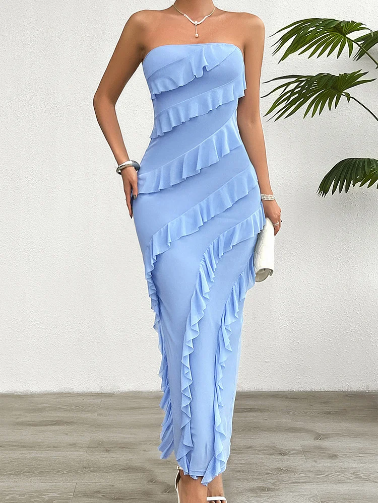 Women's 2024 Sexy Party Dress off Shoulder Ruffed Maxi Wrap Dress