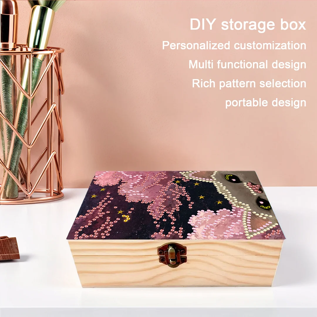 Cats and Clouds DIY Wooden 5D Diamond Art Diamond Art Storage Box Desktop Decor