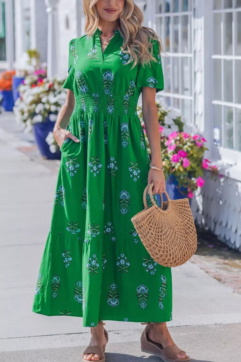 Floral Print Smocked Waist Maxi Dress mysite idetrend