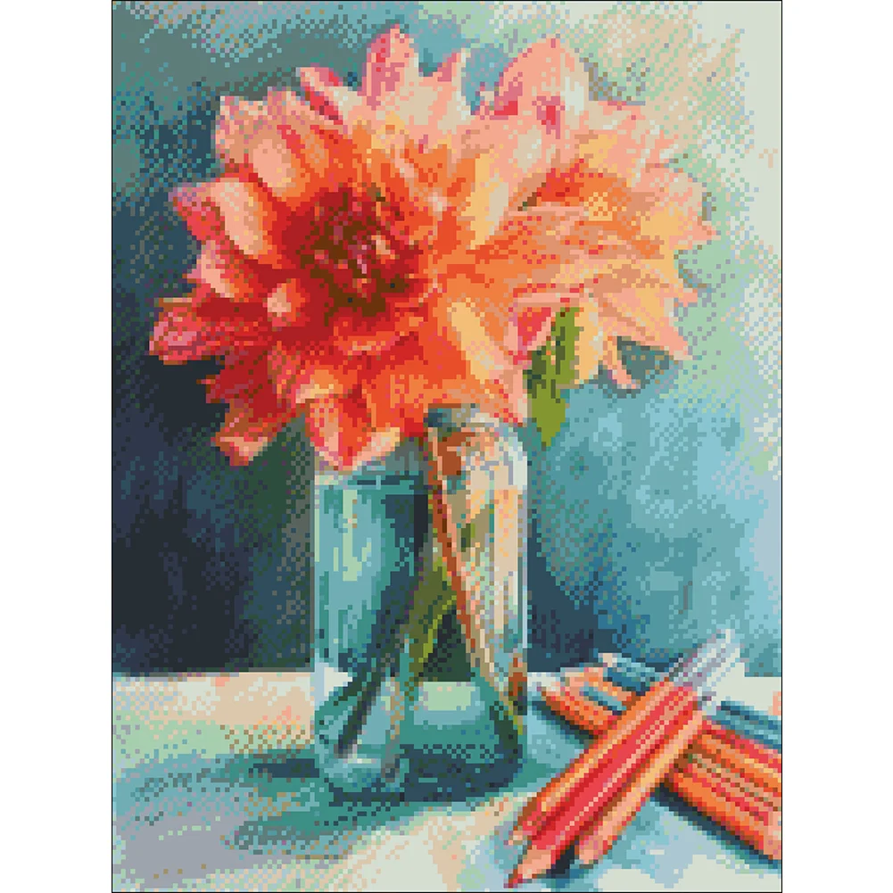 9CT Full Stamped Cross Stitch Bead Embroidery- Flower(Canvas|40*52CM)