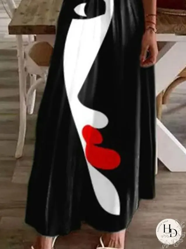 Casual Dress Shift Dress Long Dress Maxi Dress Black Short Sleeve Abstract Pocket Summer Spring V Neck Vacation S M L XL XXL 3XL for Women