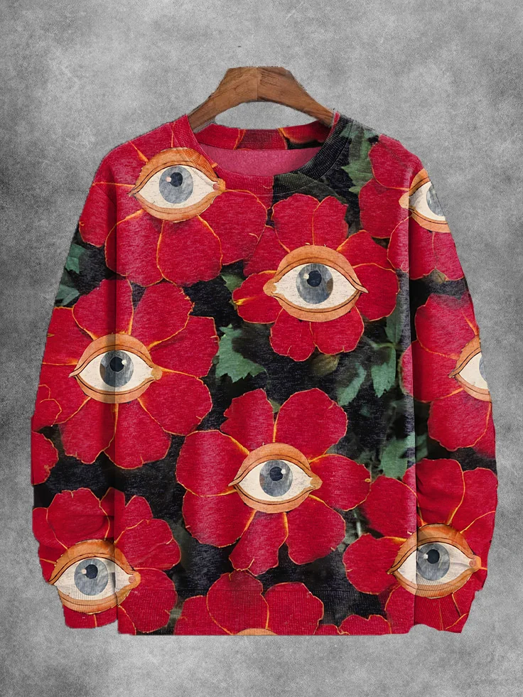 Men's Retro Halloween Floral Eye Fun Art Print Casual Sweatshirt