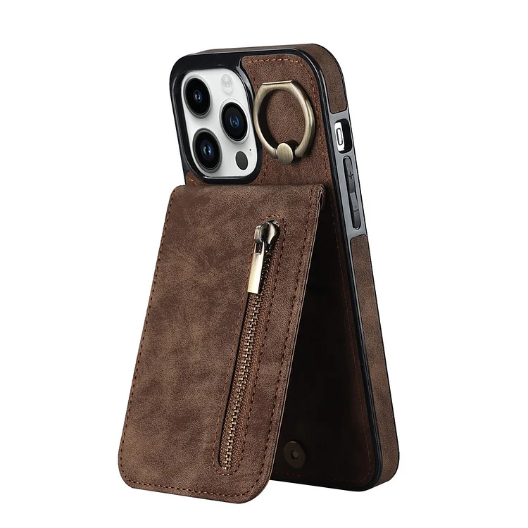 Zipper Cards Holder Leather Wallet Phone Case For iPhone 14 15 Pro Max 12 11 13Mini XS X XR 8 7 Plus Anti-drop Kickstand Cover