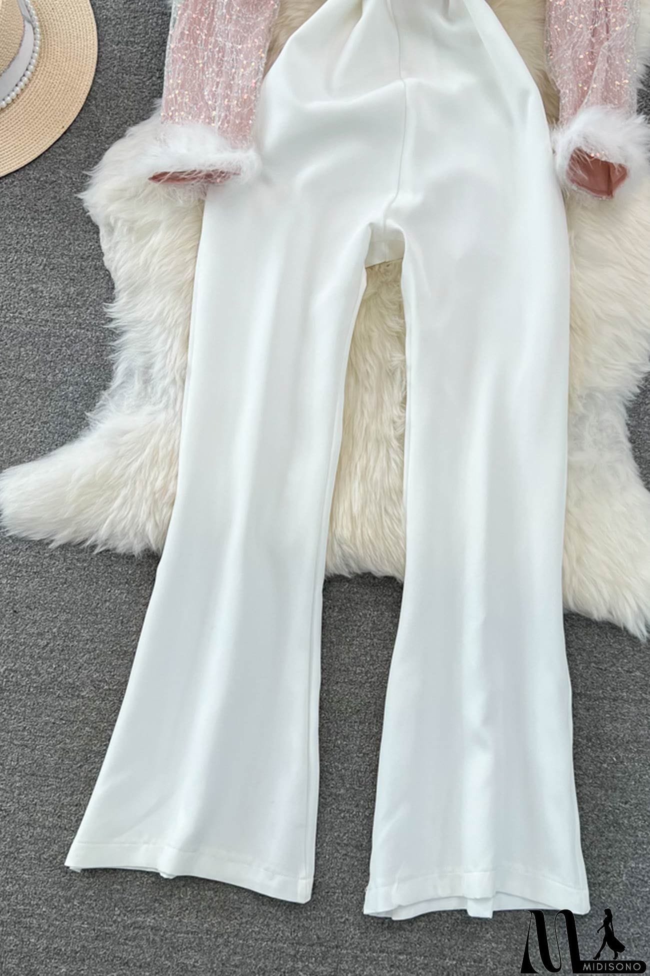 MidiSono - Fuzzy Sleeves Glitter Patchwork Jumpsuits