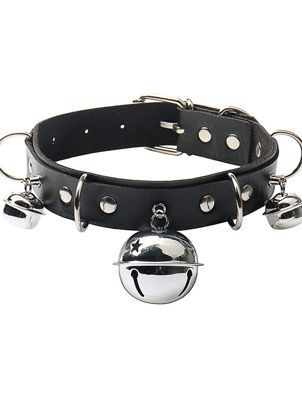 Statement Rings Bells Rivets PU Choker