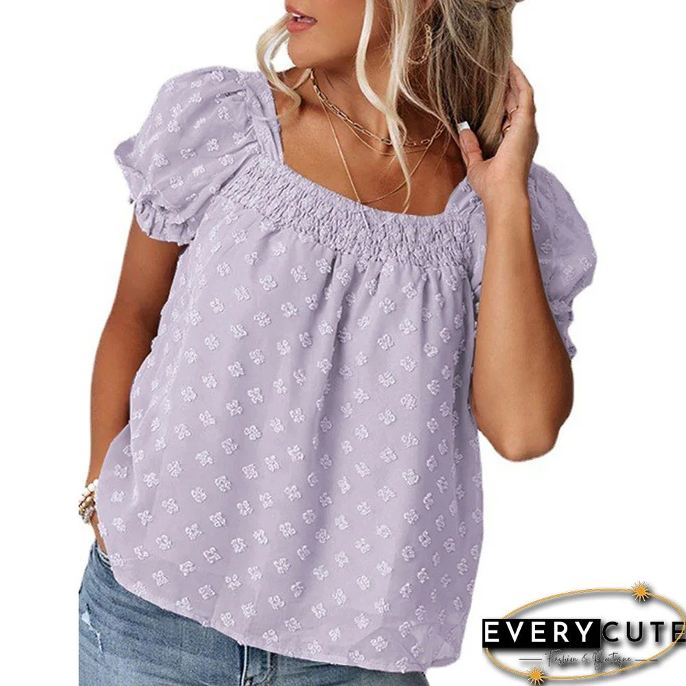 Light Purple Swiss Dot Double Layered Jacquard Square Neck Tops