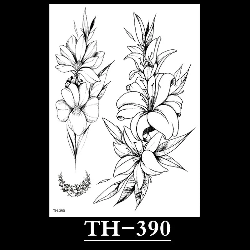 New Temporary Tattoos for Women Flower Sketch Tattoo Stickers Black and White Arm Art Snake Stickers Waterproof and Sweat Tattoo