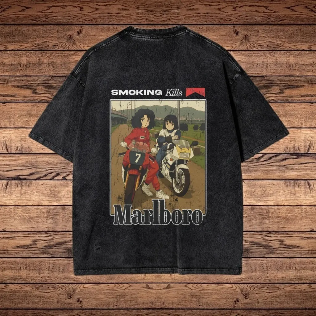 Vintage Bold Print Graphic Washed T-shirt