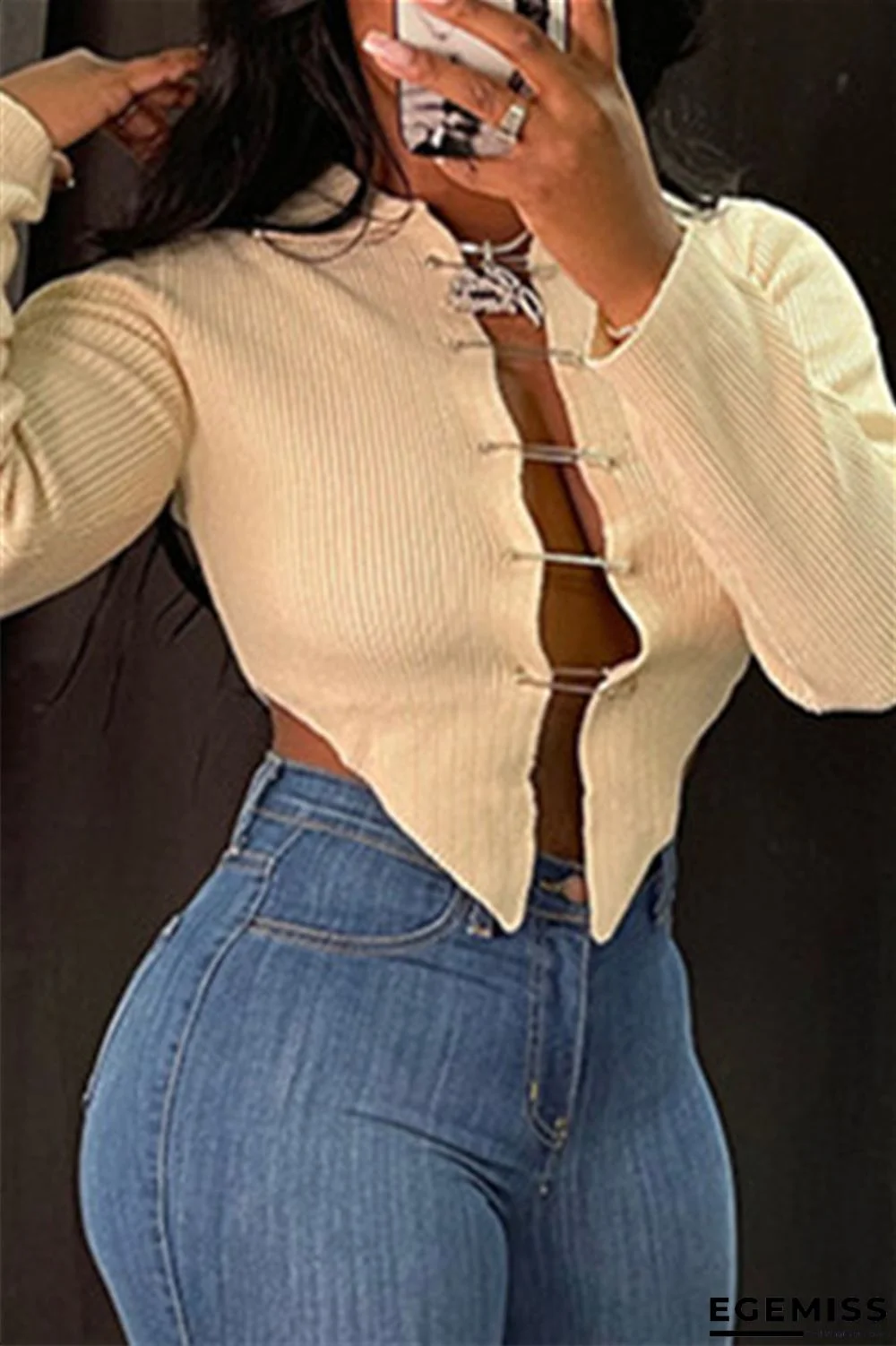 Apricot Sexy Casual Solid Cardigan Asymmetrical Turndown Collar Tops | EGEMISS