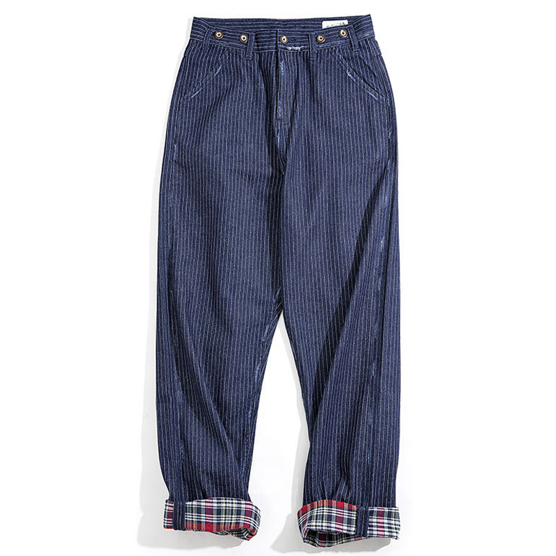 Retro Vertical Striped Work Suspender Casual Pants
