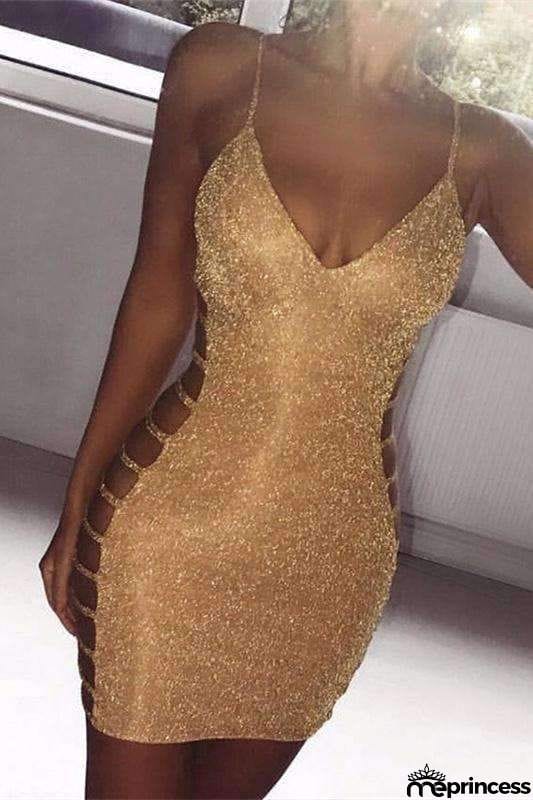 Glitter Side Hollow Out Strappy Dress