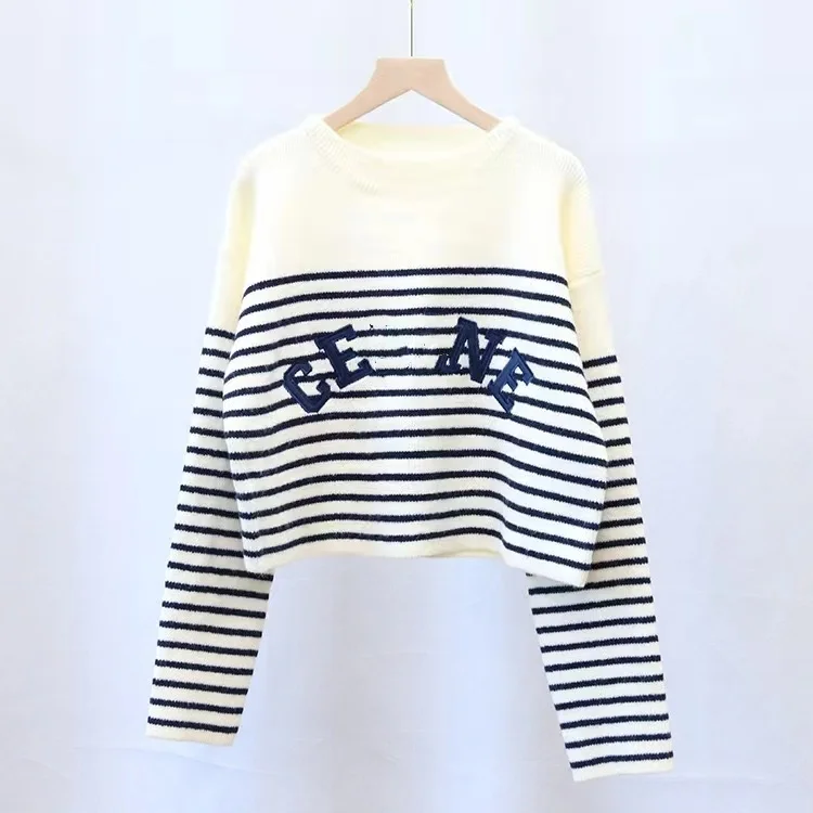 Women Sweater Pullover Knitted Striped Loose High Street Sweater