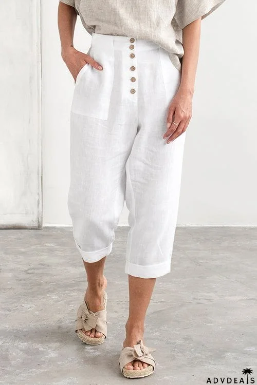 Button Pockets Tapered Leg Pants